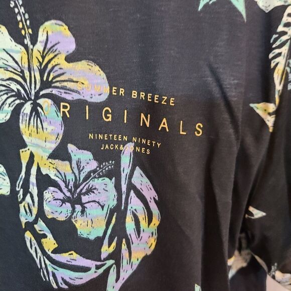 Jack & Jones Navy Hawaiian Tropical Print Crew Neck Size XL - Picture 6 of 6